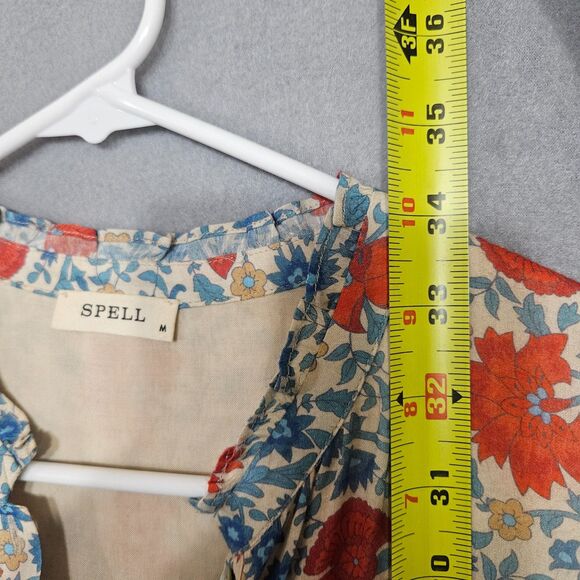 SPELL Village Ruffle Mini Shift Dress Organic Cotton Size Medium Playdress - Picture 6 of 9